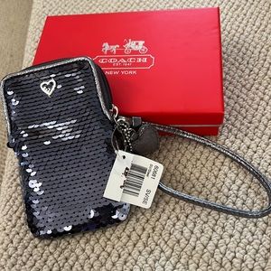 Sequin Coach phone holder for small phone
